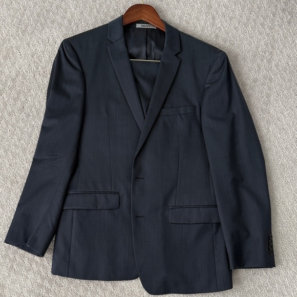 DKNY Men's Navy Suit Jacket and Pants - Picture 1 of 5